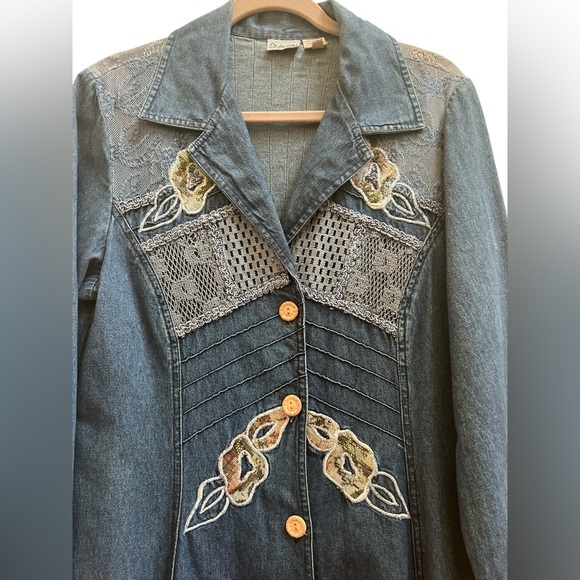 Vintage Styleworks Denim Maxi Duster Coat Embroidered Boho Western Size 10 - Picture 6 of 7